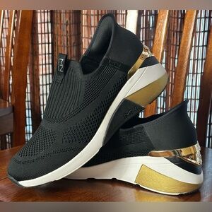 Mark Nason Skechers Black Gold Wedge Sneakers | Designer Slip-On Trainers